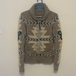 TNA 100% Lambswool Cowichan/Nordic Knit Full-Zip Cardigan size XS cottagecoreY2K